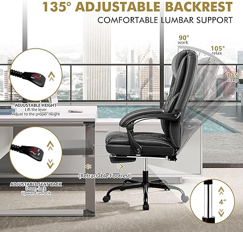 Miniatura 5 de BestEra Silla de oficina, silla de oficina grande y alta, silla de oficina ejecutiva con reposapiés, silla de oficina ergonómica, sillas de