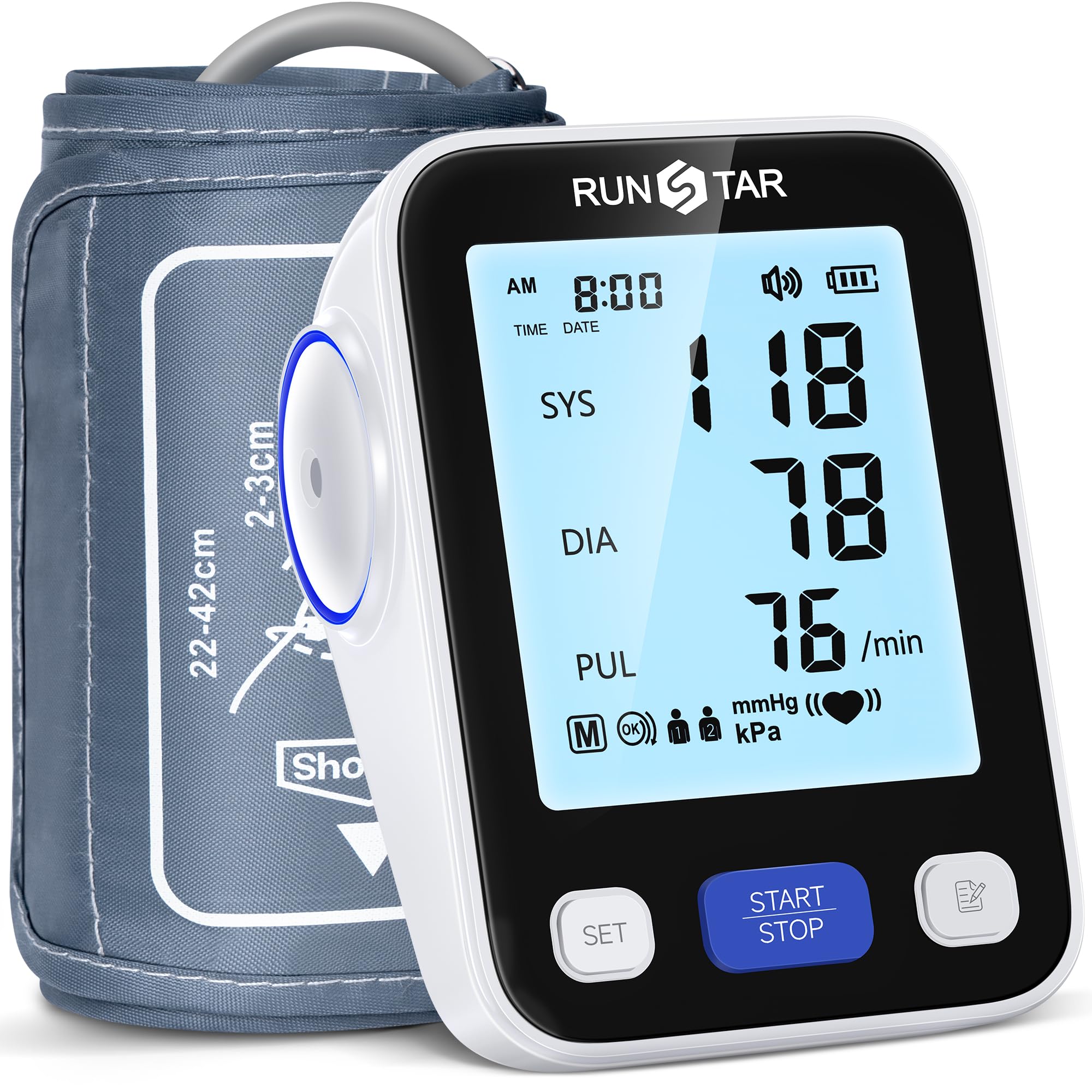 Runstar Upper Arm Blood Pressure Monitor with Wide Range Cuff (8.7'' -16.5'') for Home Use FSA/HSA Eligible, Automatic Digital BP Machine with Storage Bag, 2x99 Reading Memory