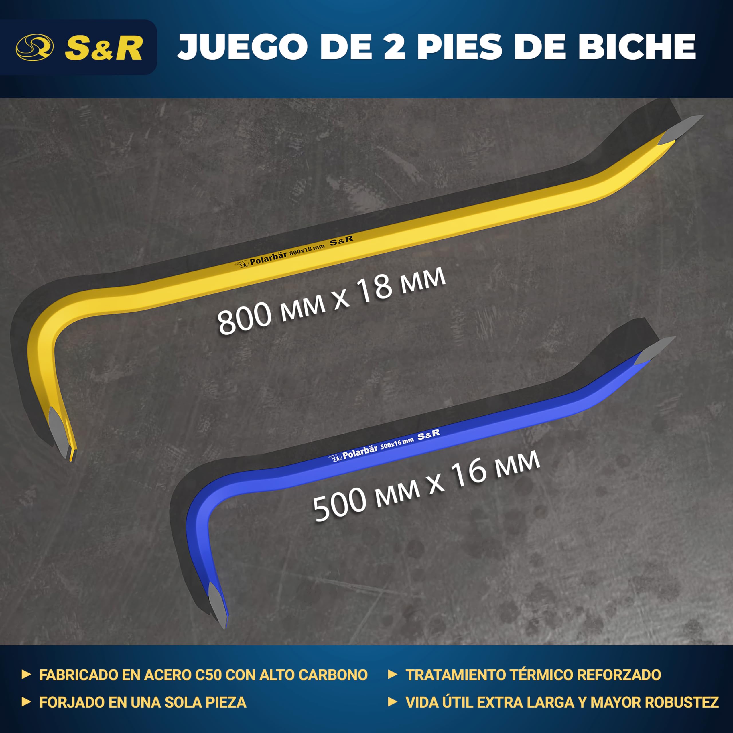 S&R 2 Palancas Sacaclavos Profesionales 50 cm y 80 cm – Barra Desencofrador Pata de Cabra Grande y Pequeña para Palets de Madera Clavos Mamposteria.