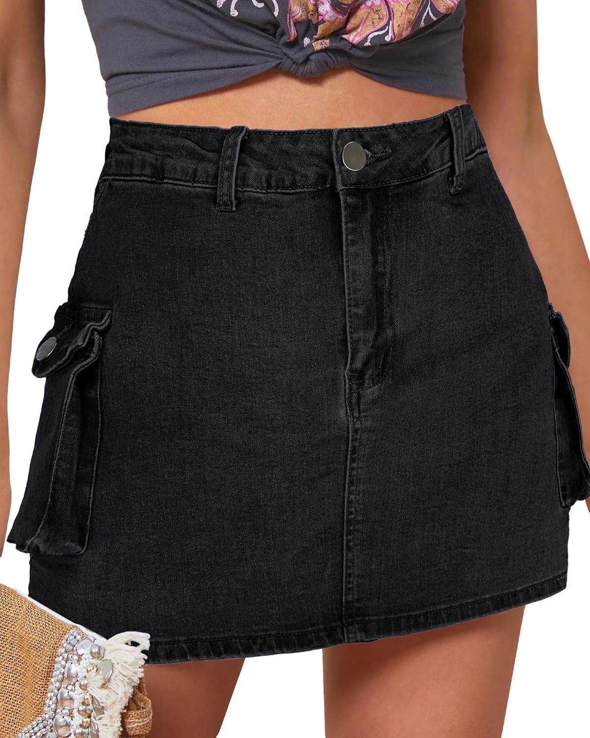 luvamia 2025 Cargo Shorts for Women Casual Summer Skorts Skirts High Waisted Mini Short Skort with Pockets Y2K X-Small Washed Black