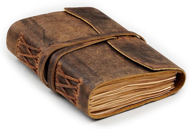 LEATHER VILLAGE Leather Bound Journal - Marron rustique, 7"X5", 220 Pages - Livre blanc pour l'écriture, le dessin, le carnet de croquis et le carnet - Idéal pour les femmes et les hommes