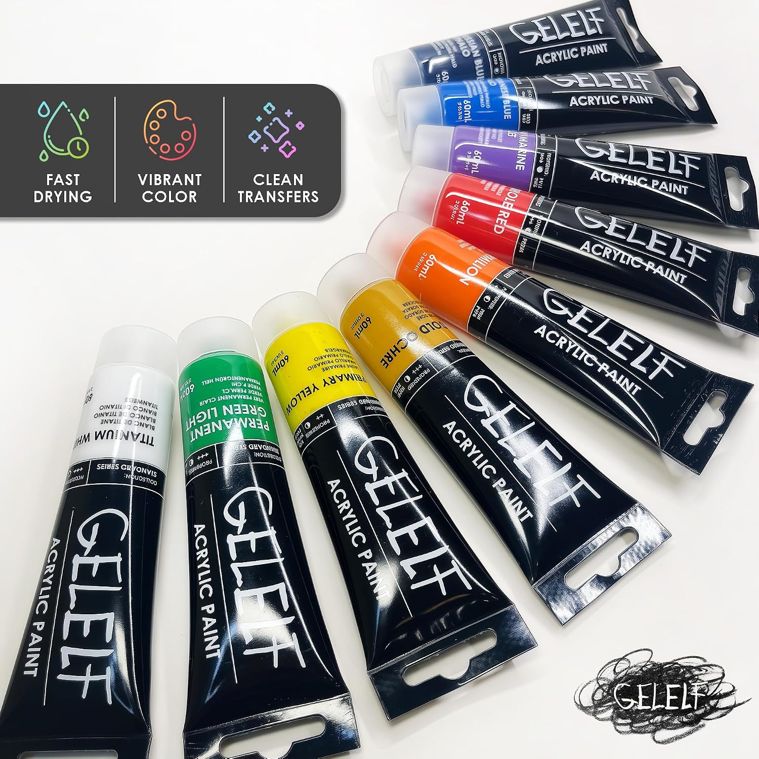 Acrylic Paint Special Acrylic Paint Sets for Gel Plate Printmaking Supplies 9-Colors,Total 540ml,18-oz (Black Color Set)