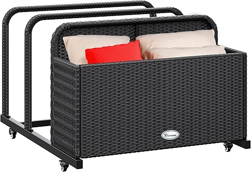 YITAHOME Caja de almacenamiento de mimbre para exteriores una caja de ratán de polietileno y dos compartimentos largos de soporte organizador de