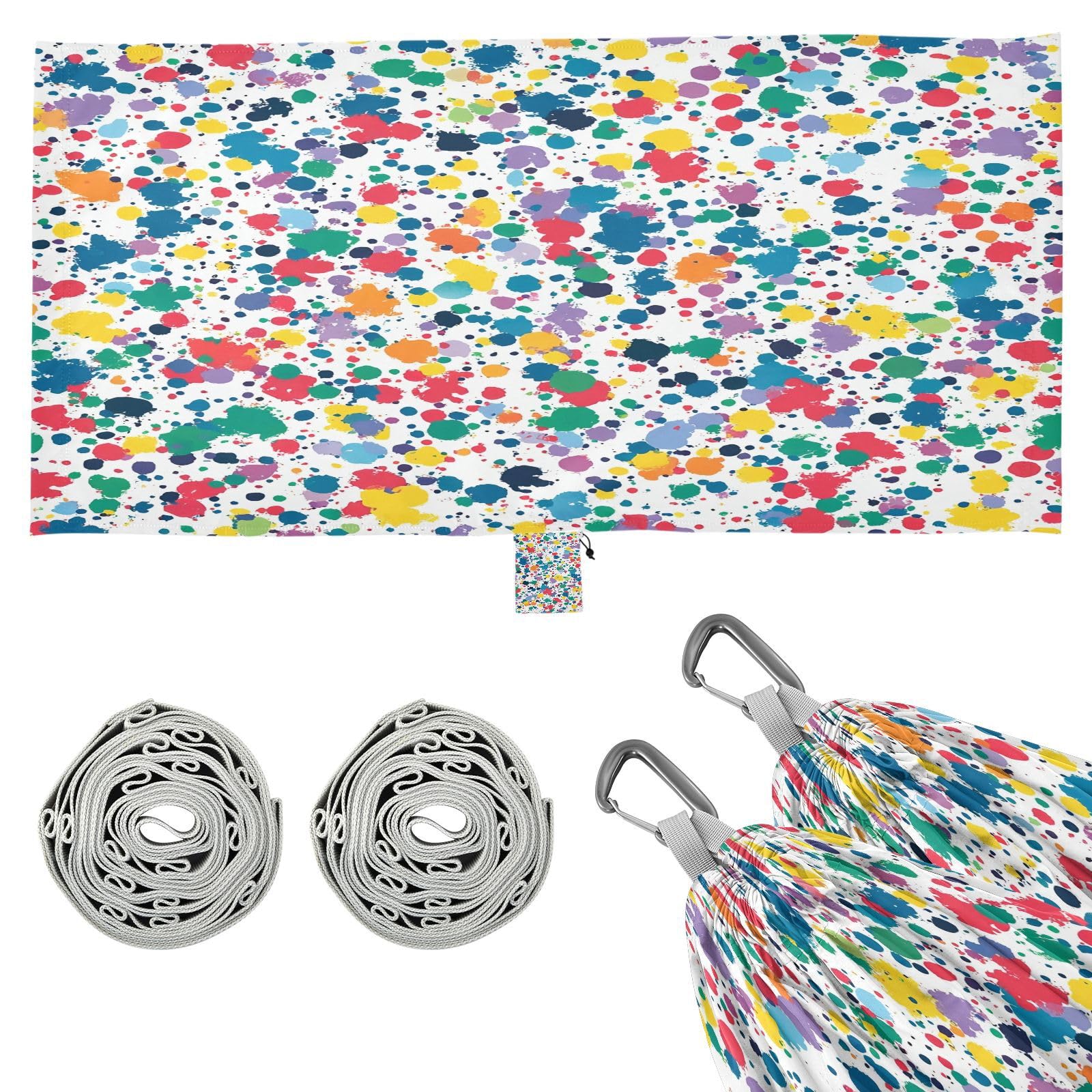 ATTX Colorful Paint Splatters Camping Hammock - Lightweight & Portable Hammocks, Heavy Duty 330lbs Capacity for Indoor, Hiking, Backpacking, Travel, Backyard, Beach#560