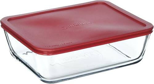 Anchor Hocking 77931 - Contenedor clásico de vidrio para almacenamiento de alimentos con tapa, rojo, 11 tazas, transparente, regular, 77931