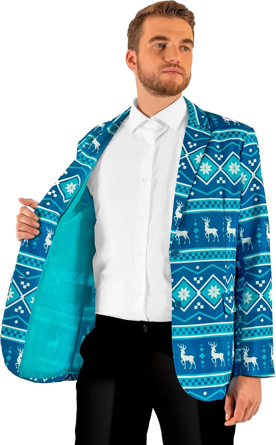 Offstream Men's Christmas Blazer - Ugly X-Mas Holiday Print Outfit - Only Suit Jacket - Image 4