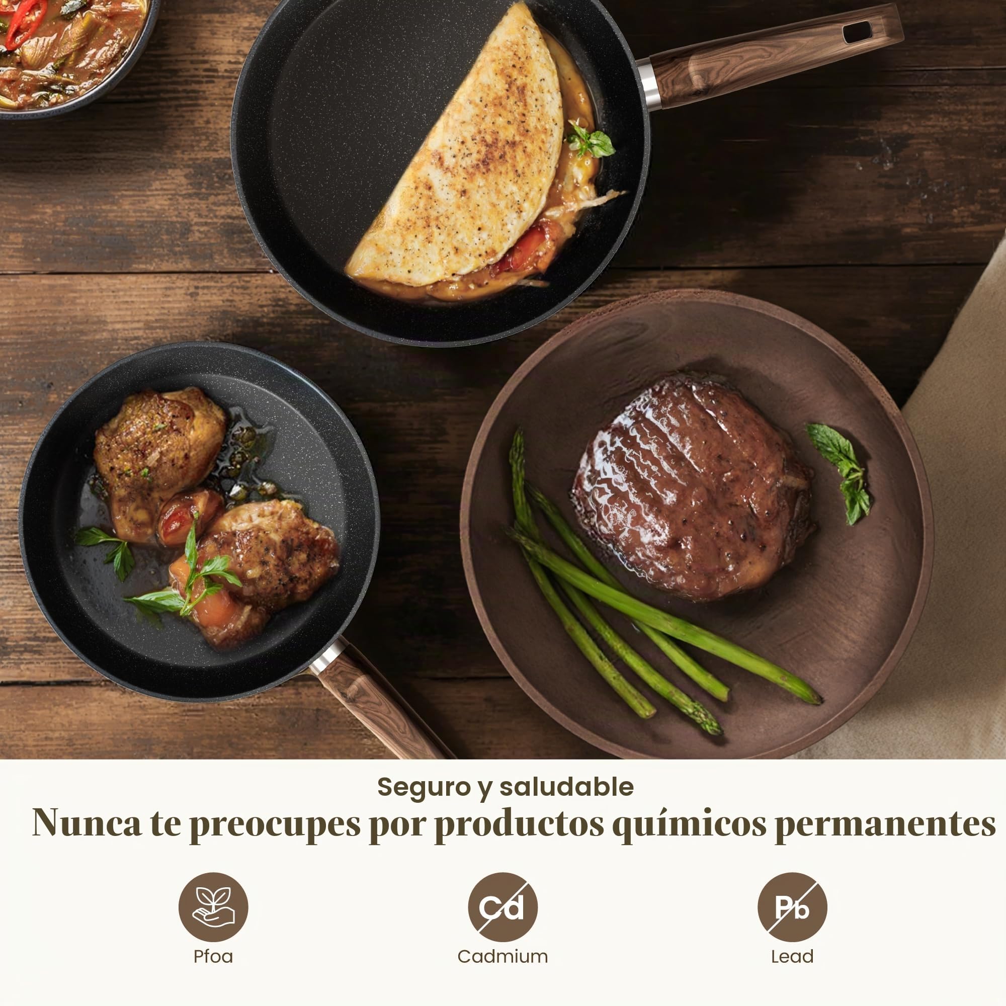 Kitchen Academy Bateria de Cocina Induccion y Sartenes Antiadherentes - 12 piezas Juego de Sartenes Antiadherentes, Sartenes Induccion Cacerolas libre de PTFE y PFOA (Negro)