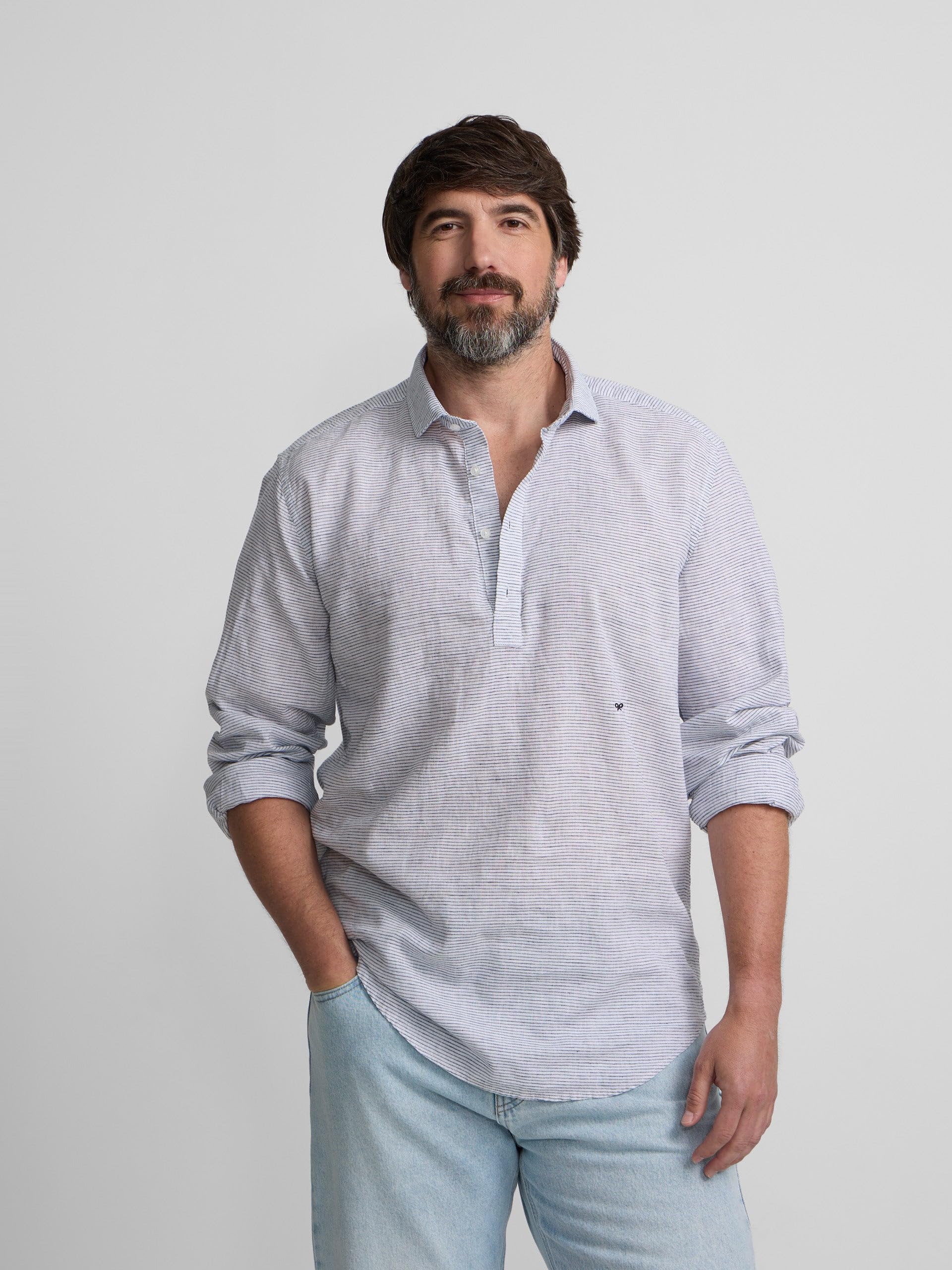 SILBON Polera Sport Lino Rayas Horizontales para Hombre