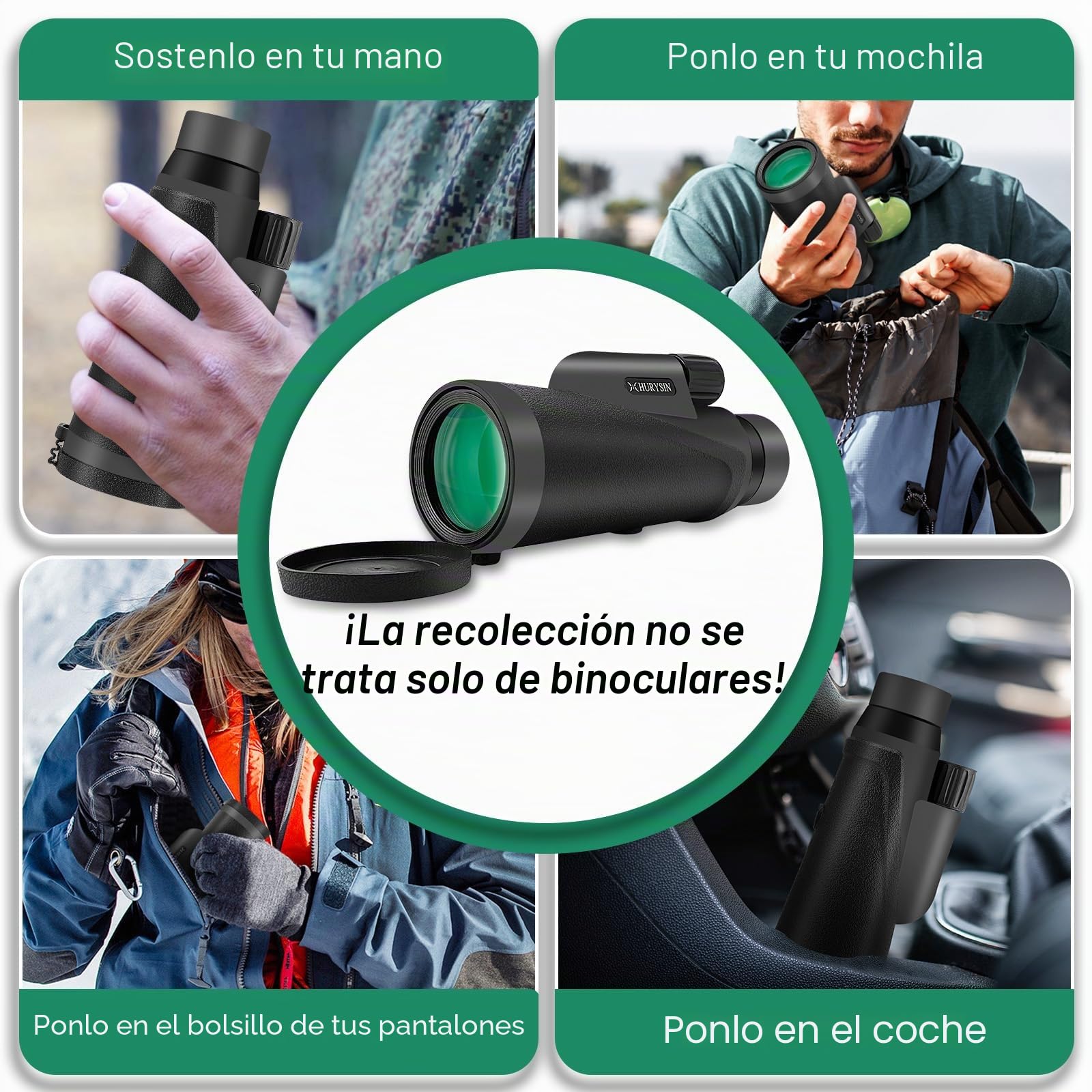 Monoculares HD de 8 x 42 mm, adecuados para observación de aves, caza, viajes