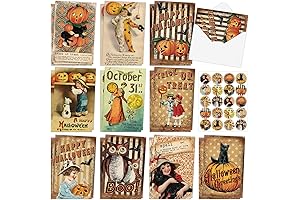 VINTAGE HALLOWEEN POSTCARD COLLECTION WITH ENVELOPES AND STICKERS