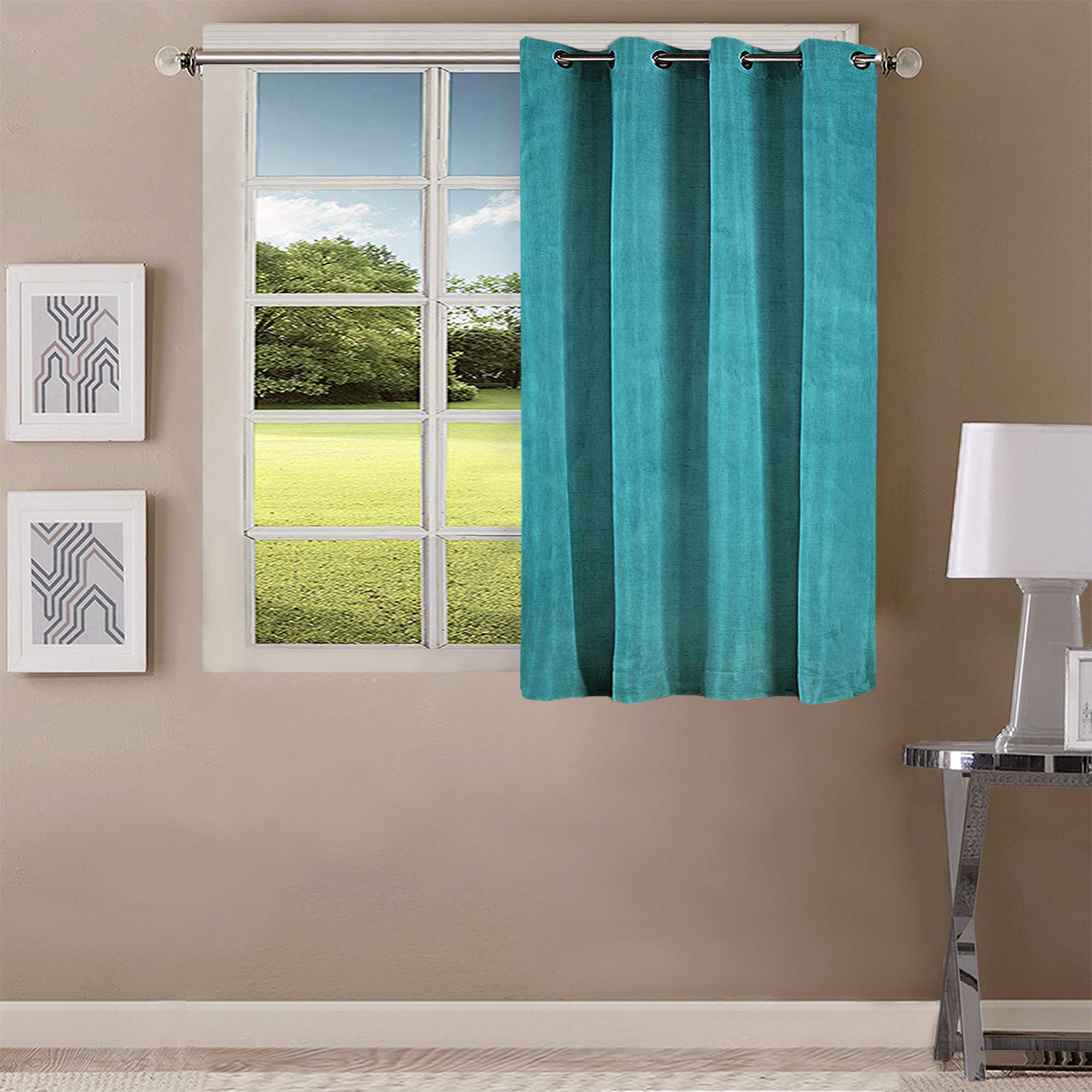 Queenzliving Elegant Solid Crushed Texture Curtain, Window 5 feet- Pack of 1, Turquoise Blue