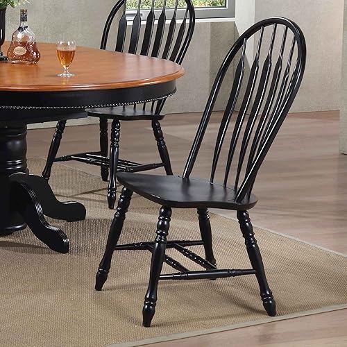 Miniatura 2 de Sunset Trading Selections Comfort Back Antique Black Cherry Distressed  Juego de 2  Sillas laterales de madera maciza totalmente montadas Windsor