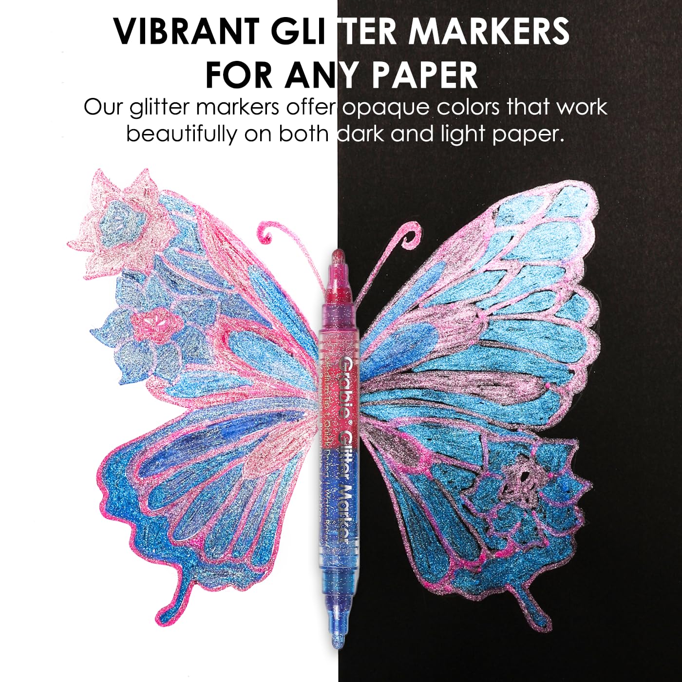 Grabie 24 Glitter Metallic Markers, Medium Tip Glitter Acrylic Paint Markers, Quick-Drying Water-based Ink Glitter Pens for Adults, DIY Crafts Making, Set of 24: Dual Tip 16 Colos Pack of 8