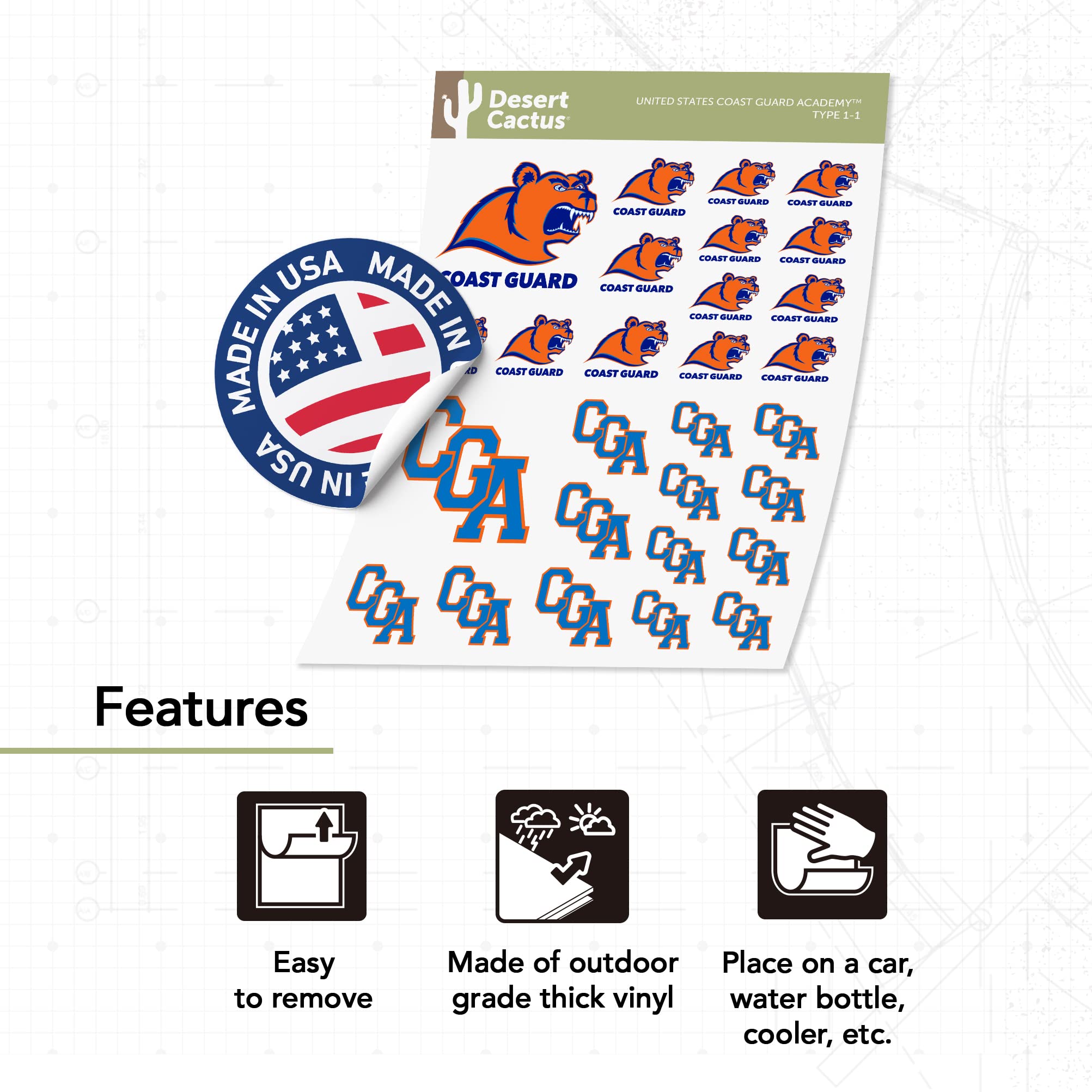 United States Coast Guard Academy NCAA Sticker Sheet - Vinyl Decals For Laptop, Car, Water Bottle