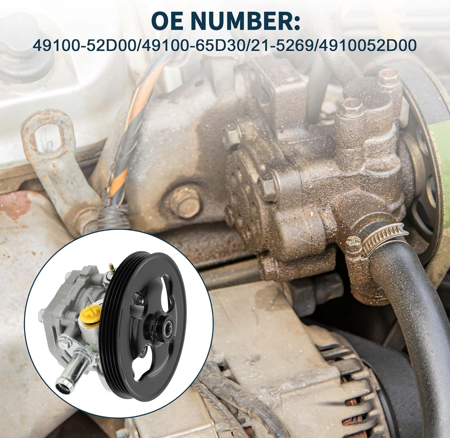 Power Steering Pump with Pulley for Chevrolet Tracker 2.5L V6 2001-2004 for Suzuki Grand Vitara 2.5L 1999-2005 No.49100-65D30/21-5269 1 Pcs