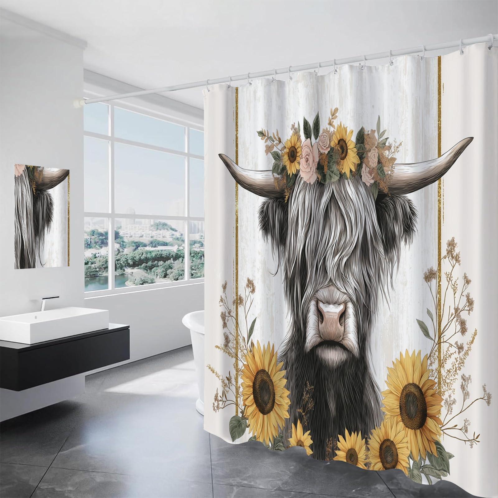Rideau de douche 240 x 200 cm lavable machine en tissu polyester