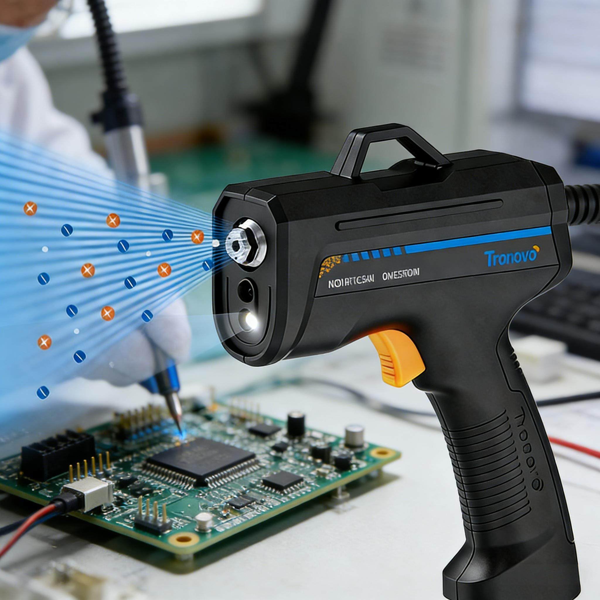 Pistolet jonizujący, eliminator statyki, skuteczne i bezpieczne rozwiązania antystatyczne, pistolet antystatyczny z lampą wykrywającą pył, do czyszczenia elektroniki i samochodów