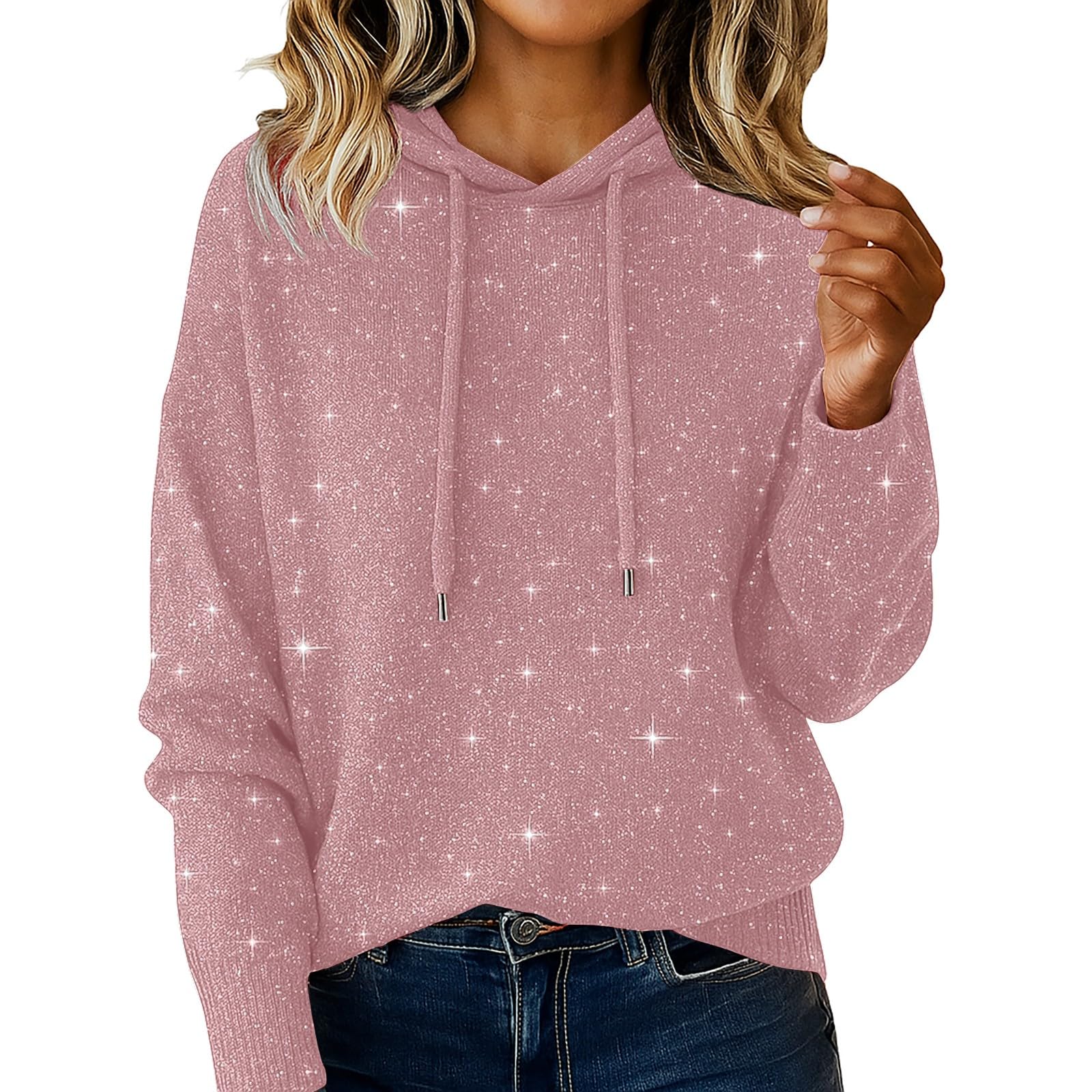 Sequin Sweaters for Women Long Sleeve Crewneck Baggy Sparkly Glitter Hoodies Fashion Elegant Plus Size Party Pullover Tops