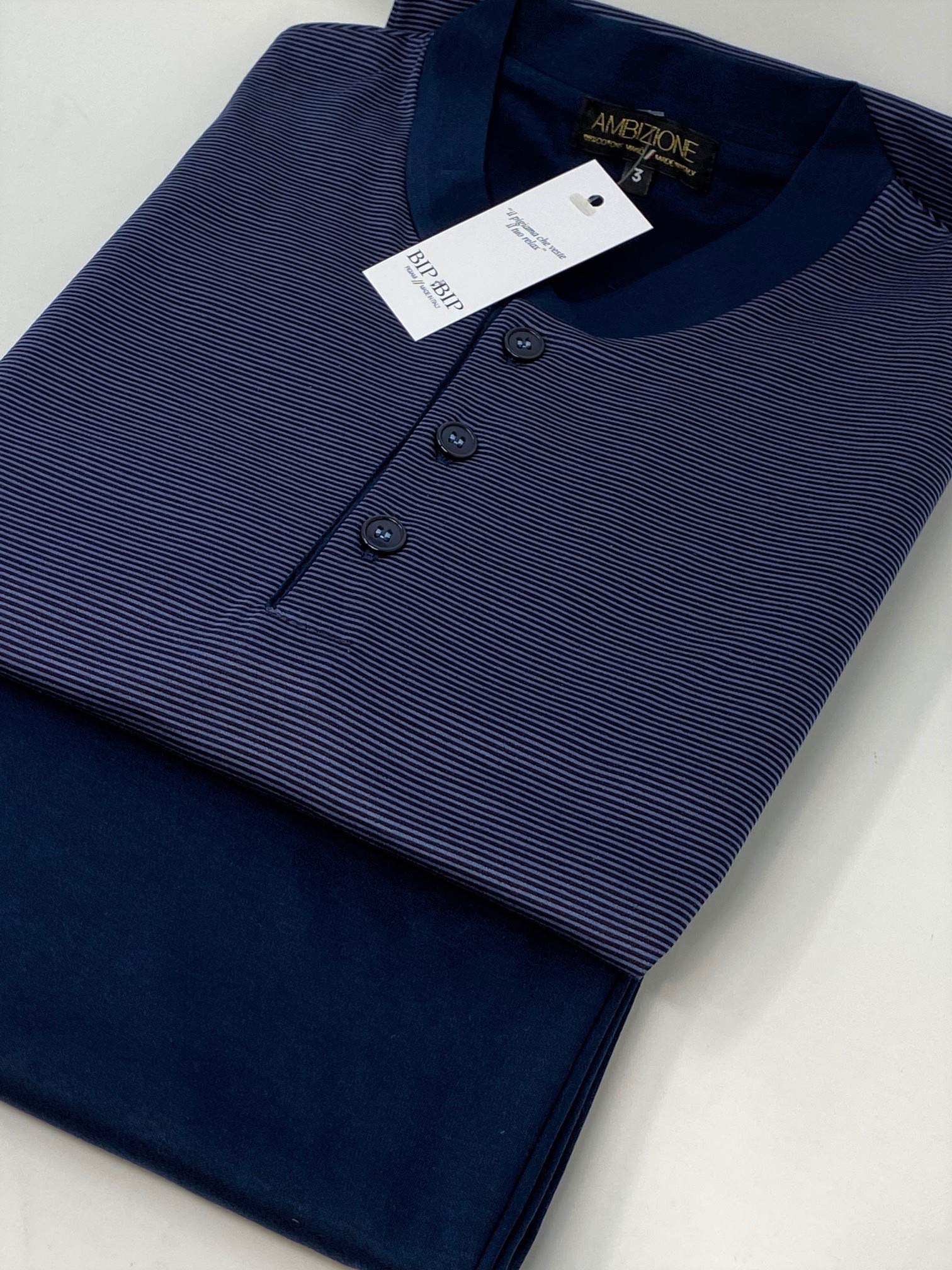 Bip Bip Pigiama per Uomo Maniche Lunghe e Pantaloni Lunghi Modello Serafino con Tre Bottoni in Puro Cotone makò Mercerizzato Peso Primaverile Art. 5876