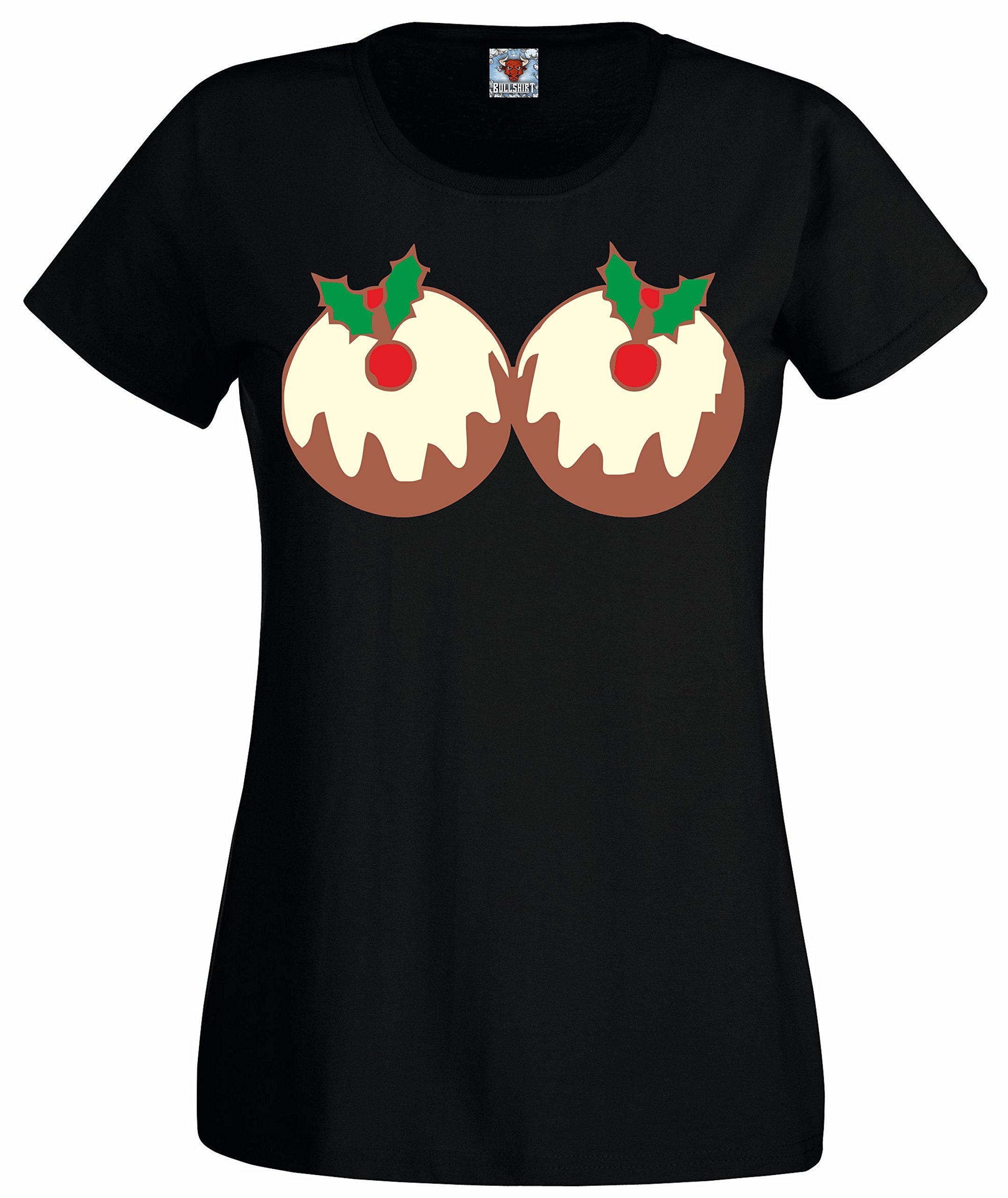 Reality Glitch Women's Christmas Pudding Breasts Slim-Fit T-Shirt. Black