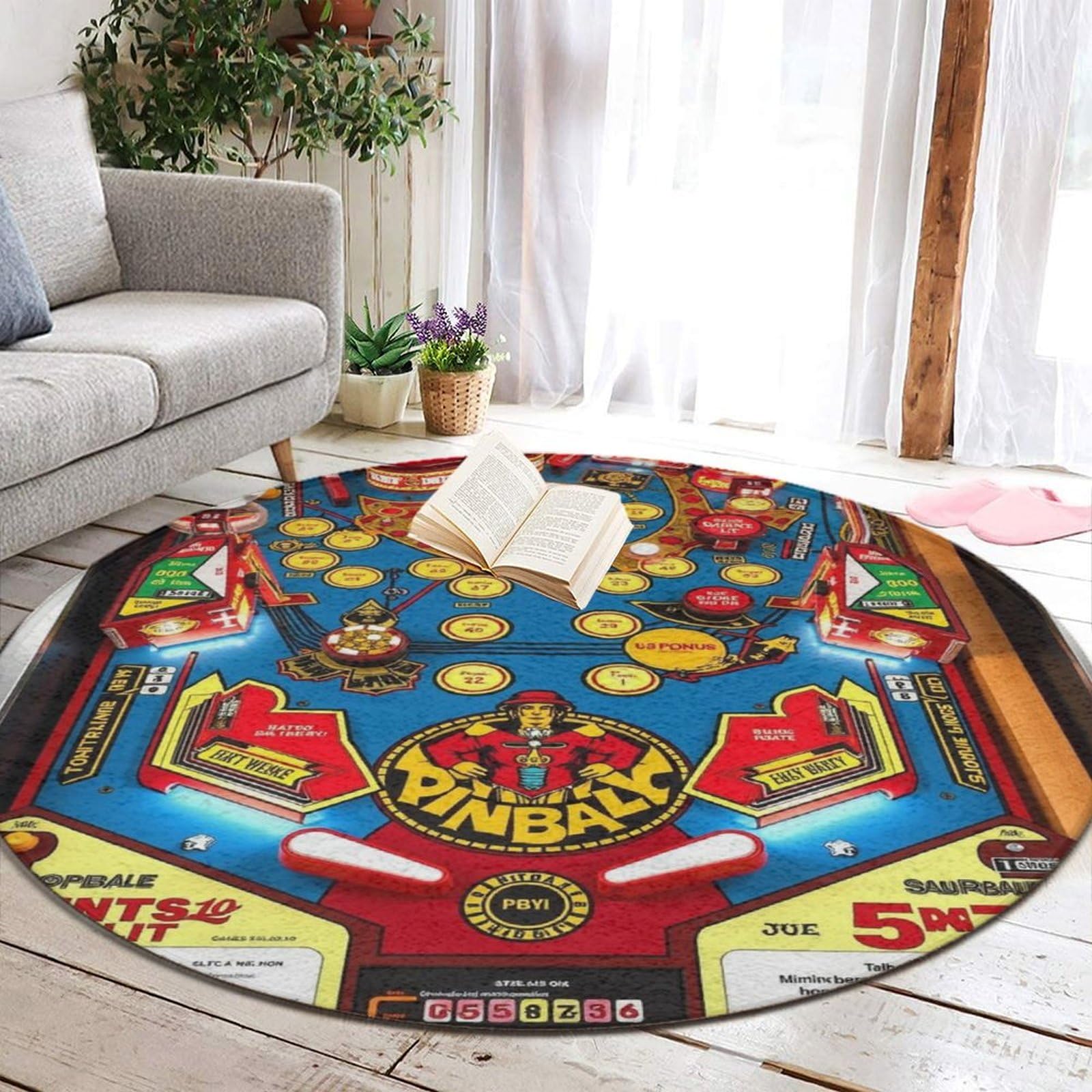 BoomDragon Luxurious Memory Foam Large Cartoon Pinball Orange Round Doormat for Living Room, Front Door - Multi-Purpose Bath Mat Abstract Decor