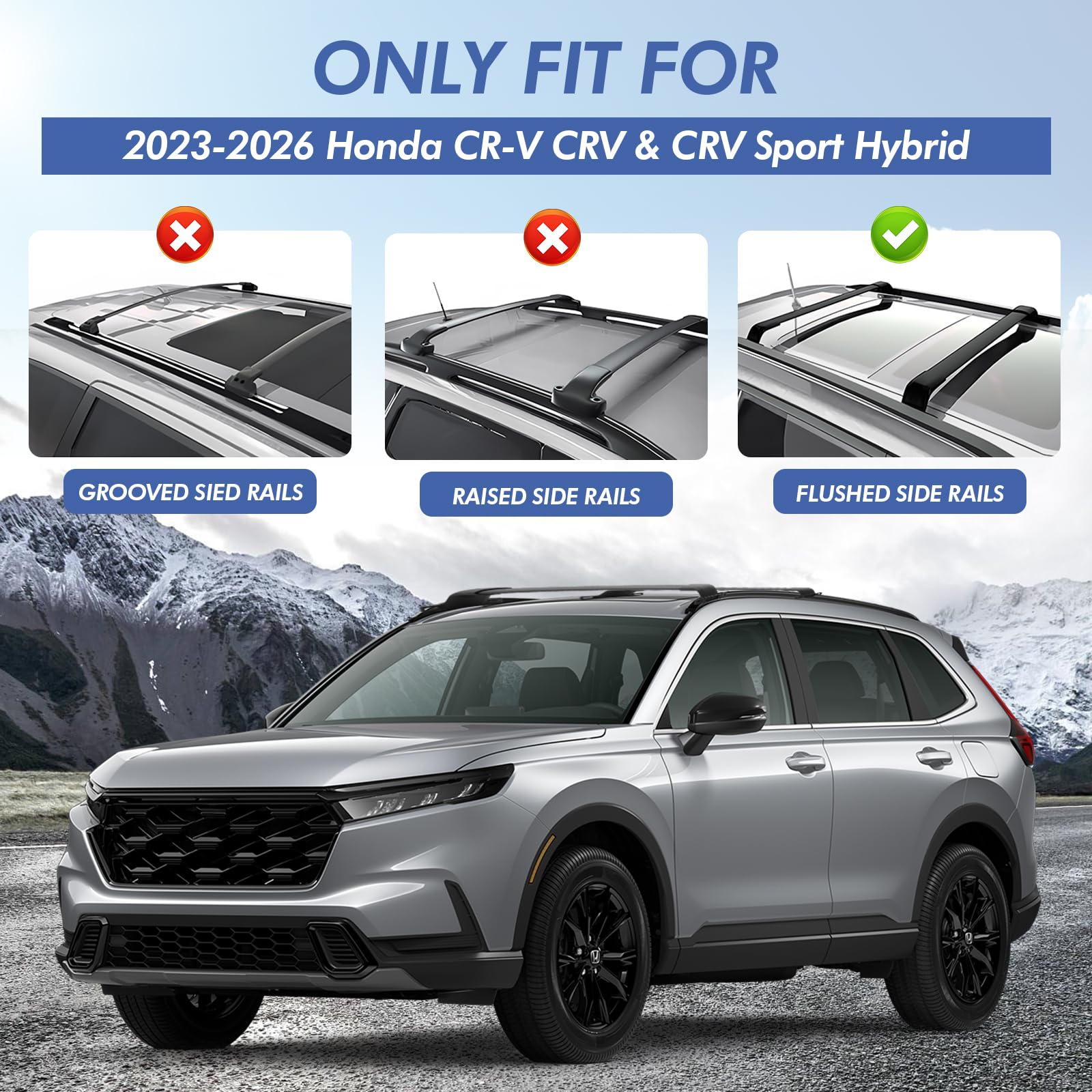220LBS Roof Rack Cross Bars for Honda CR-V CRV & CRV Sport Hybrid 2023 2024 2025 2026, Matte Aluminum Luggage Crossbars for CRV 2025 Accessories, Rooftop Cargo Carrier with Flushed Rails — view 2
