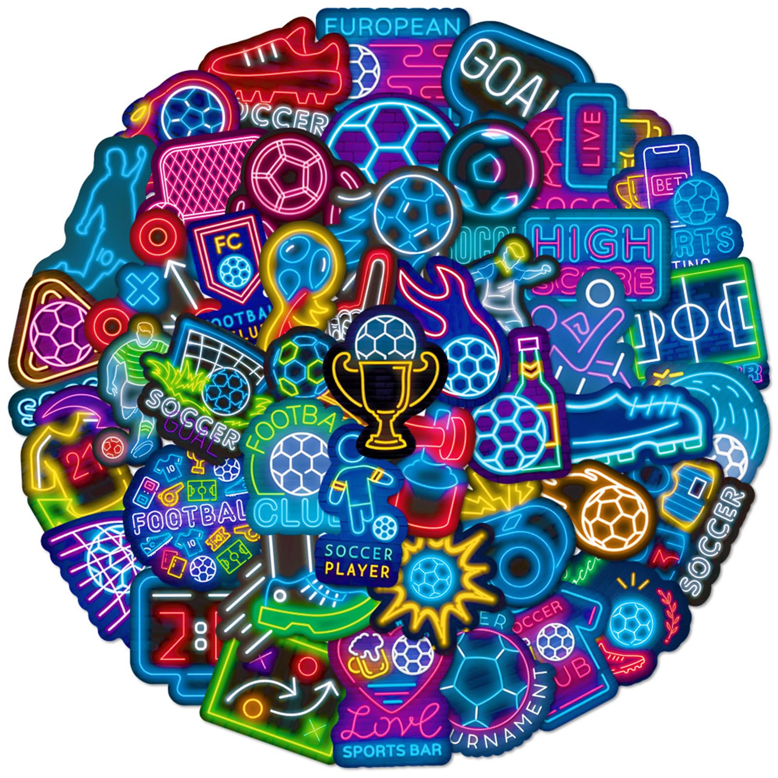Ktguk 1 Set Neon Stickers,Waterproof Football Stickers,Cool Self-Adhesive Football Decals,Suitable For Scrapbooks,Suitcases,Laptops,Diaries,Kindles,Water Bottles,Skateboards,Scooter