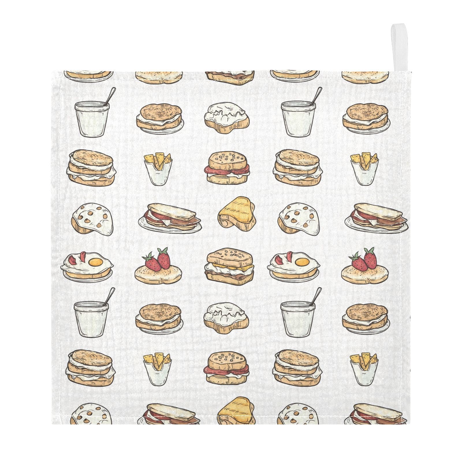 vvfelixl Baby Muslin Washcloths Sketchy Breakfast Baby Burp Cloths Cotton Babys Face Towel for Newborn Infants Boys Girls Soft and Absorbent 11.8 X 11.8 in, 3 Pack