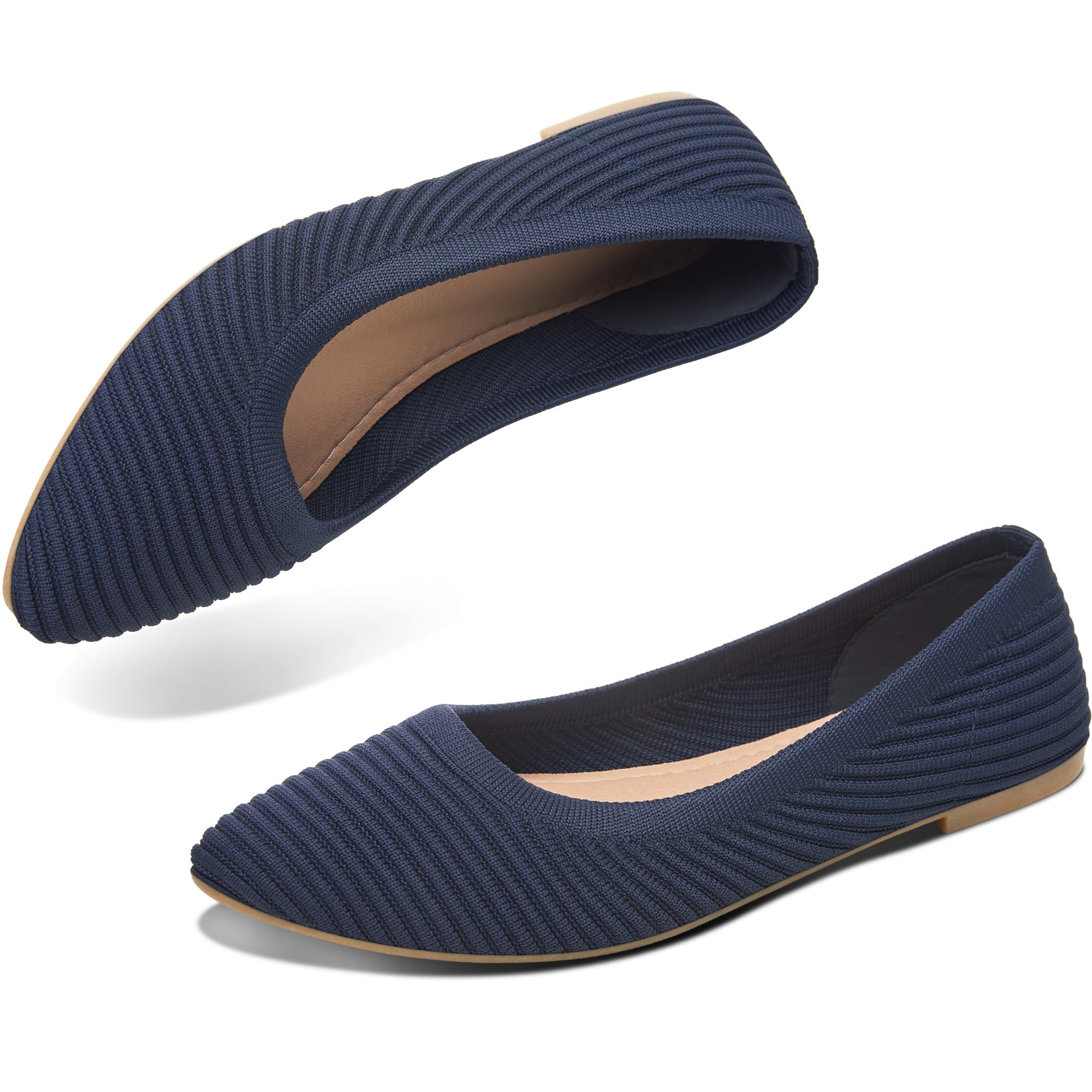 ALTOCIS Womens Knit Ballet Flats Ladies Comfortable Pointed-Toe Dressy Shoes Casual Soft Flat Shoes Ballerina Walking Flats Shoes