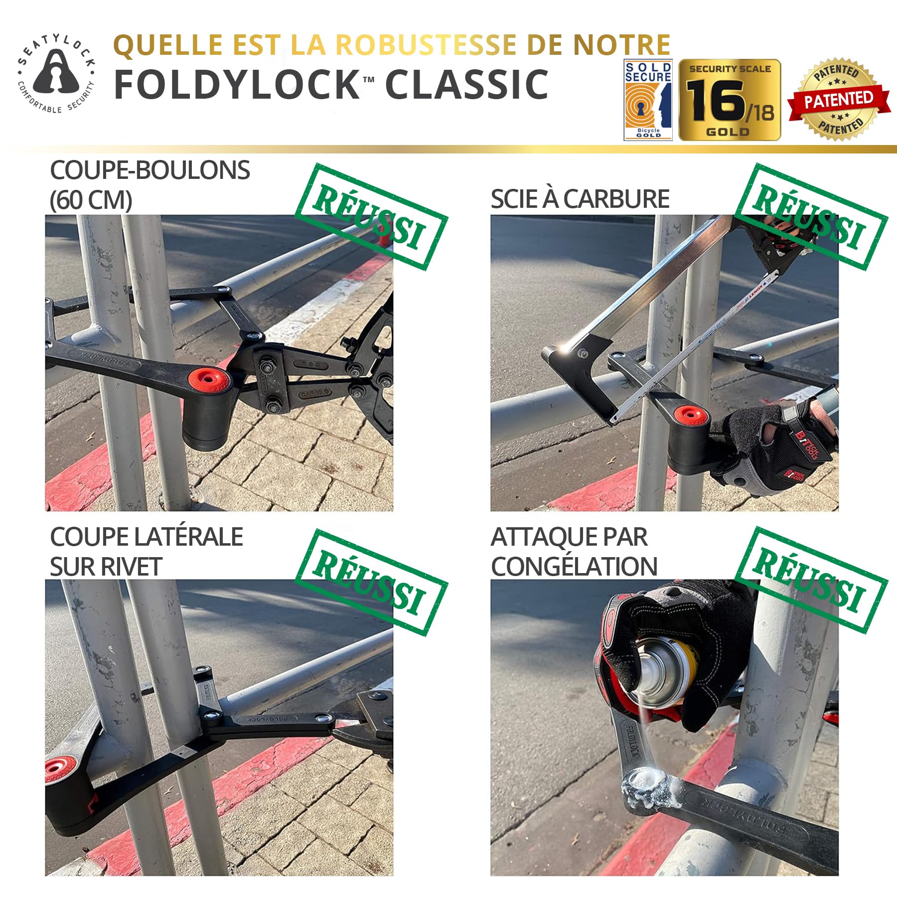 Seatylock FoldyLock Classic Antivol Velo Pliable - Antivol Pliable avec Clés - Cadenas Velo 3 Ans de Tranquillité d'Ésprit - Niveau Sécurité 16/18 - Classé Sold Secure Gold - 100cm