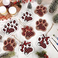 Vista 7 de Adornos navideños de madera con forma de pata de perro para árbol de Navidad, decoración colgante de huella de pata de perro con corbatines