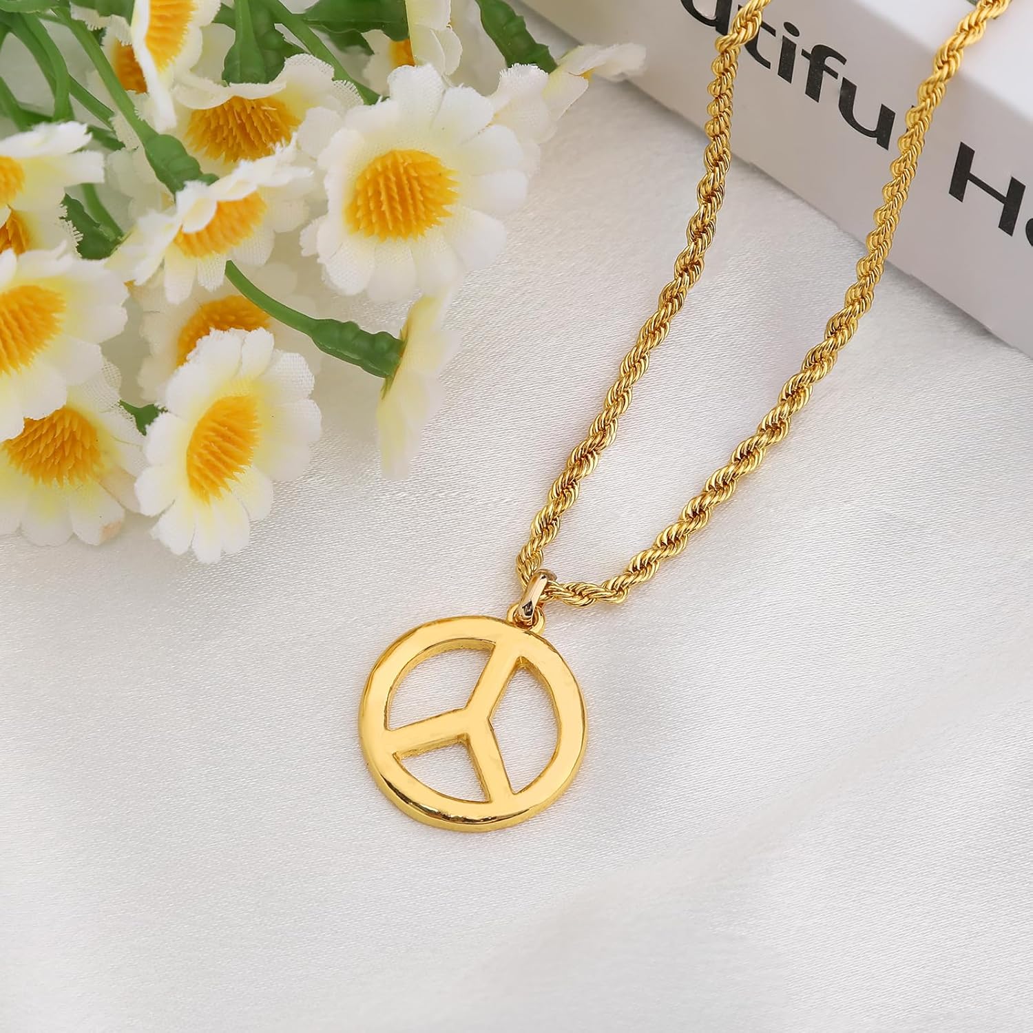 Peace Sign Hippie Necklace: 18K Gold Plated Peace Symbol Charm Pendant Necklaces 1960s 1970s Party Accessories Hippie Jewelry for Men Women - Image 3
