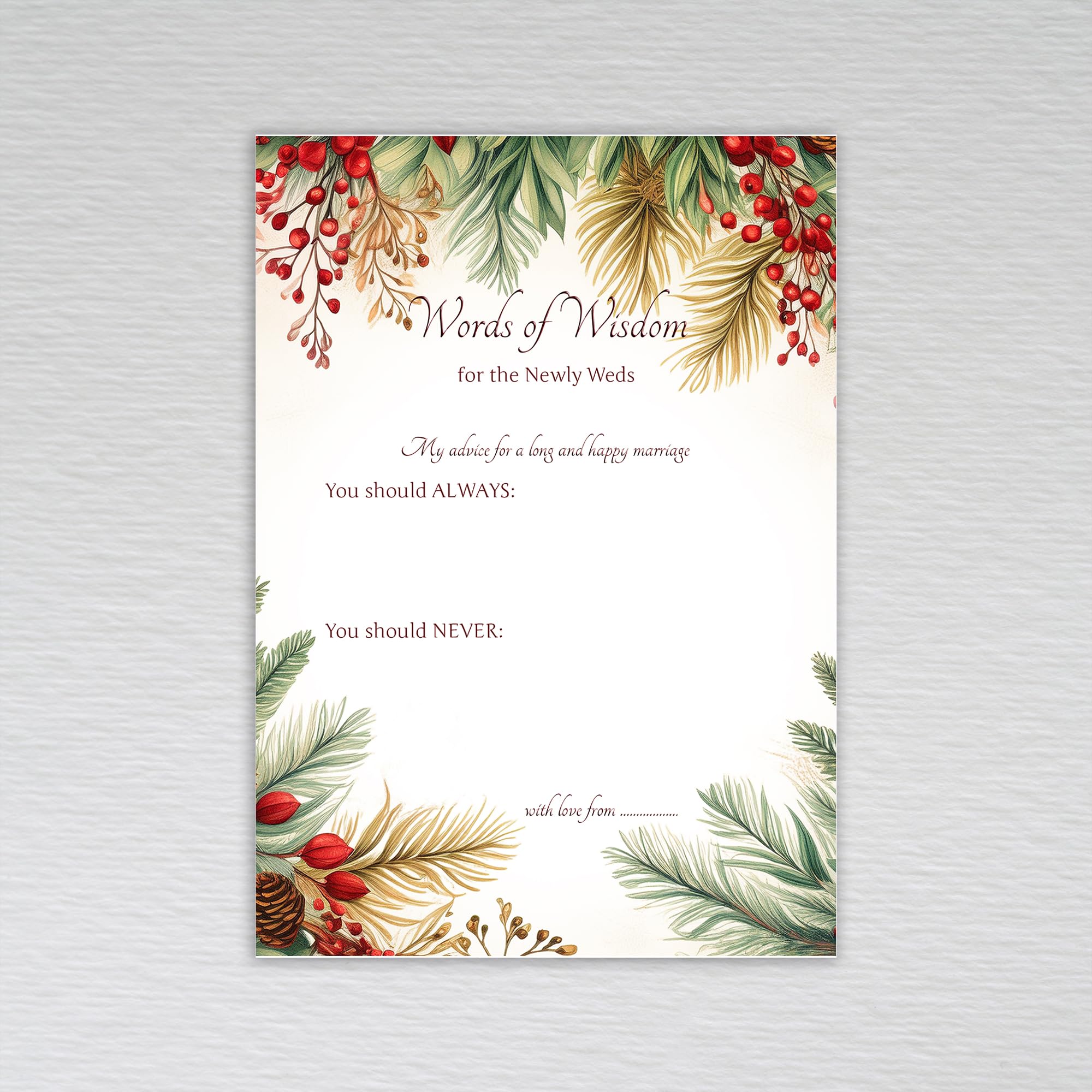 Red Berry Christmas Table Trivia Wedding Icebreaker Table Favours Words of Wisdom Cards: Red Berry Winter Wedding Trivia (Pack of 50 without Envelopes)