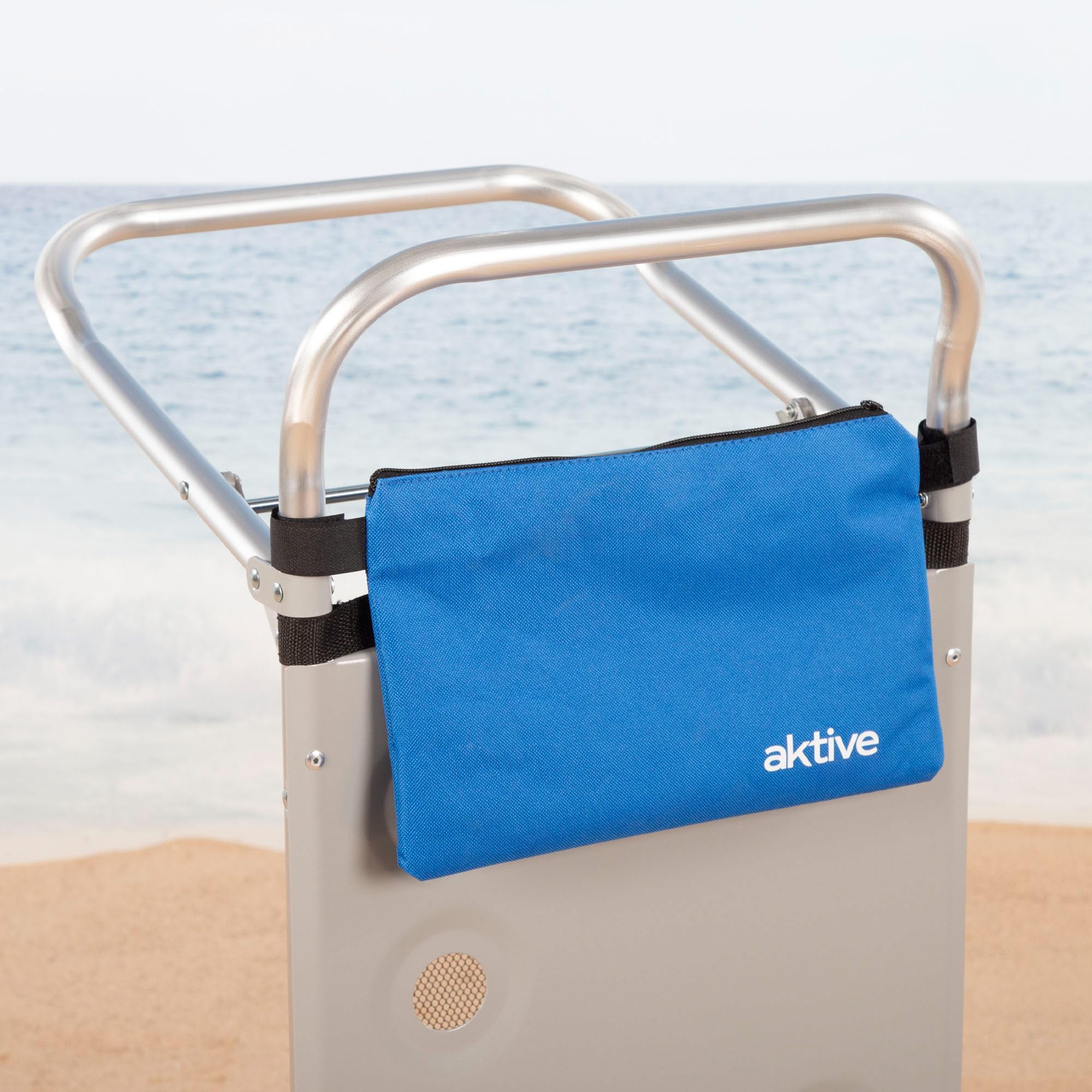Aktive 62683 Carrello Tavolo Spiaggia, 42x100x50 cm, 2 in 1, Carrello Trasporto Pieghevole, Include Tasca e Griglia Ausiliare, Ruote 21 cm, Struttura e Piano Alluminio, Peso massimo supportato: 20 kg