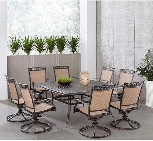 Miniatura 3 de Hanover Fontana - Juego de comedor al aire libre de 9 piezas, de aluminio resistente al óxido, para 8 personas con balancines giratorios y mesa