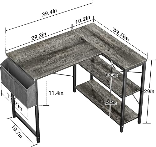 Miniatura 3 de Homieasy Escritorio pequeño en forma de L, escritorio esquinero en forma de L de 39 pulgadas con estantes de almacenamiento reversibles para