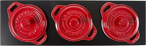 Miniatura 2 de Staub Cerámica 3-pc Mini Round Cocotte Set con Soporte - Cereza