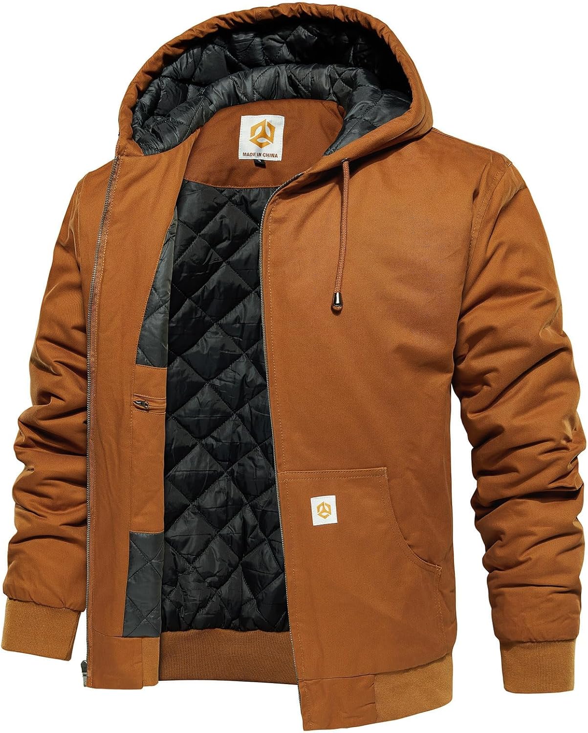 CARWORNIC Men's Winter Hooded Active Jacket with Warm Quilted-Lined Cotton Outdoor Workwear Coats