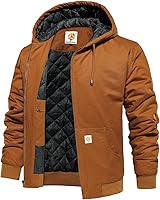 CARWORNIC Men's Warm Winter Hooded Jacket - 100% Cotton Quilted Lined Outdoor Work Coat for Hiking & Hunting