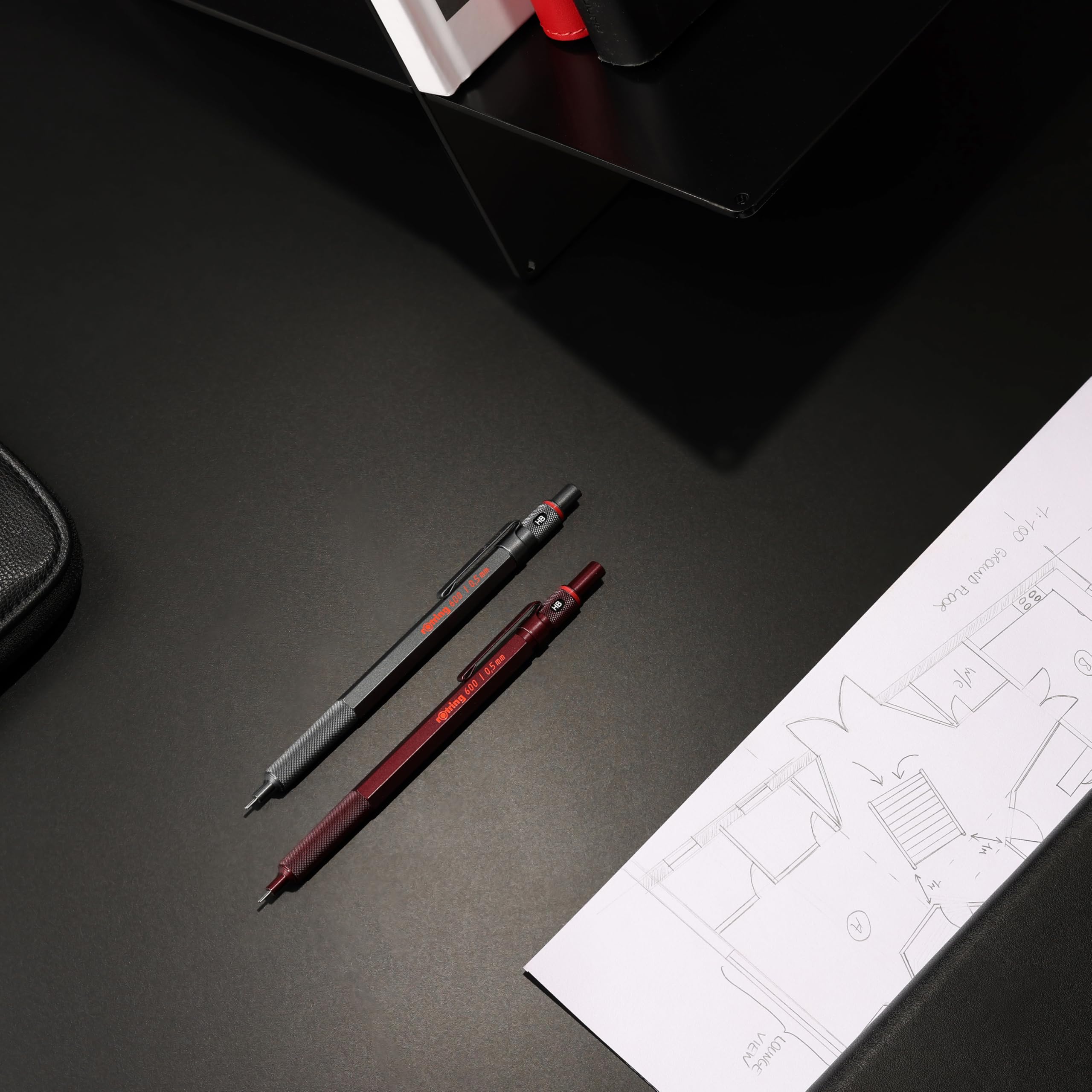 rOtring 600 portaminas | mina HB, 0.5 mm | Lápiz propulsor de cuerpo totalmente metálico | Trufa de chocolate | Juego con recambios de mina extra de 0,5 mm