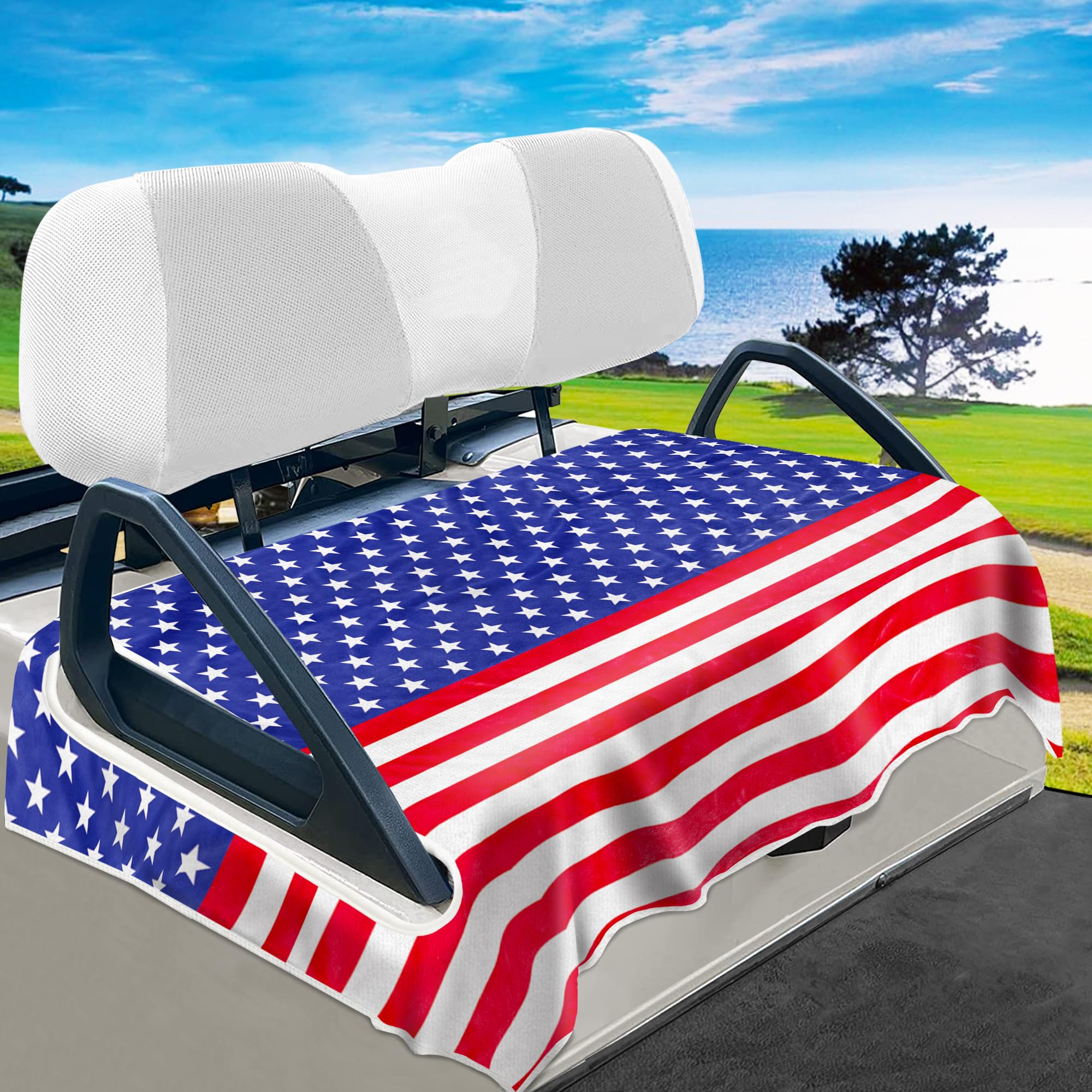 Golf Cart Seat Covers, YOKYHOM American Flag Design Golf Cart Seat Towel Blanket Keeps Seat Cool and Clean for Summer, 100% Microfiber for EZGO,