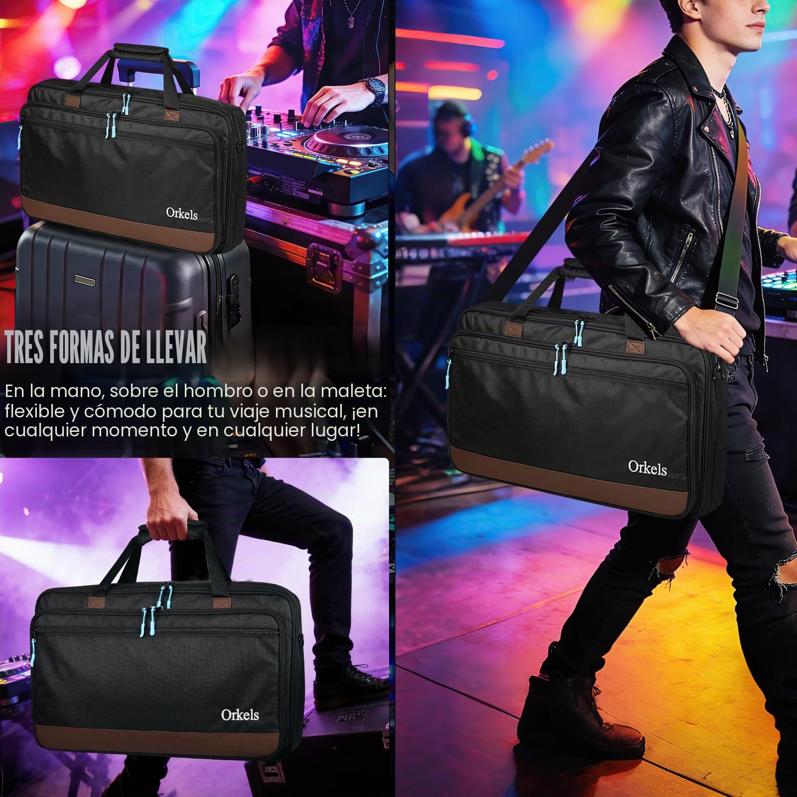 SUNDOY Bolsa de Transporte para DJ Compatible con Pioneer/Numark/Hercules, Estuche de Transporte a Prueba de Golpes con Correa para el Hombro y Compartimentos para Accesorios, Negro, 55x32x12-CM