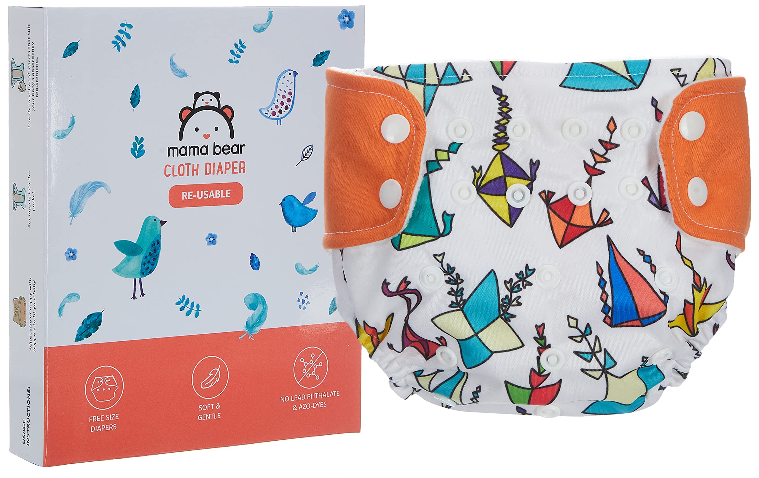 Mama Bear Reusable Cloth Diaper, Freesize, for Baby 0-3 yrs (Orange)