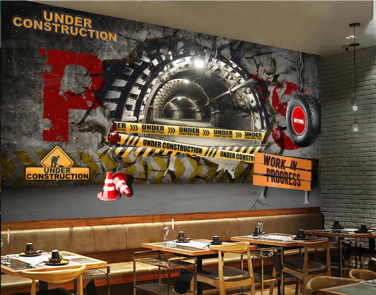XDOUBAO Wallpaper Retro Cement Wall Three-Dimensional Tunnel Personality Bar Afternoon Tea Coffee Shop Background Mural Western Restaurant Wallpaper,3D,150x105cm