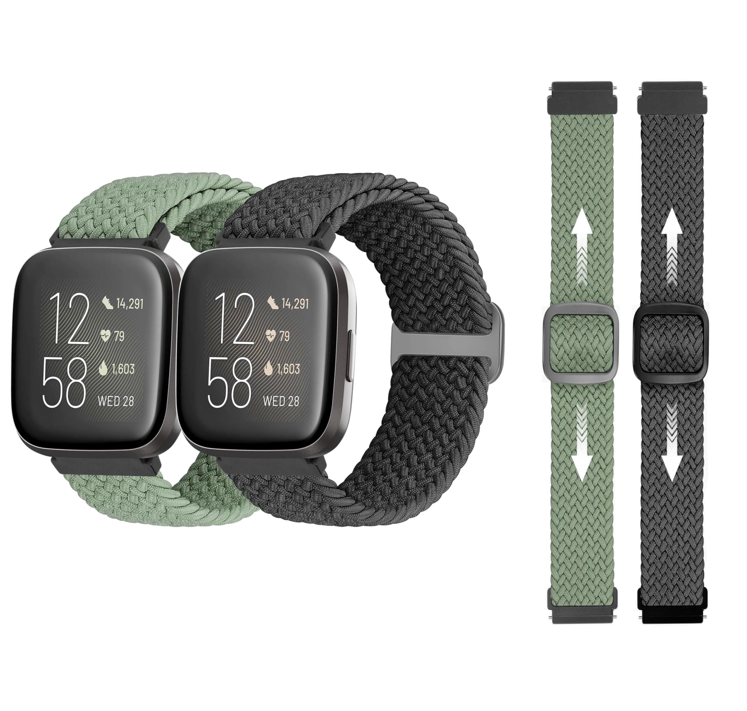 for Fitbit Versa Strap,Fitbit Versa 2 Strap, 2 Pack Braided Adjustable Elastic Nylon Sport Straps Compatible with Fitbit Versa 2/Fitbit Versa for Women Men/Fitbit Versa Lite