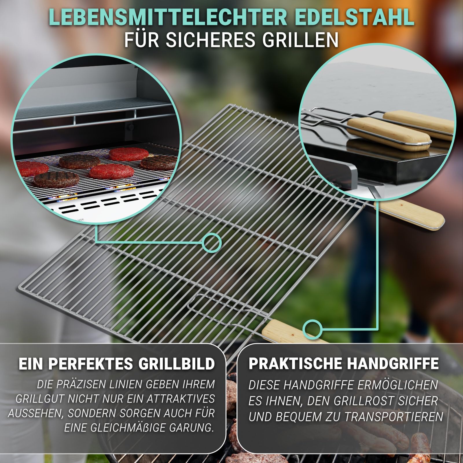 Griglia in acciaio inox HAGO 67x40 cm per barbecue a gas con maniglie