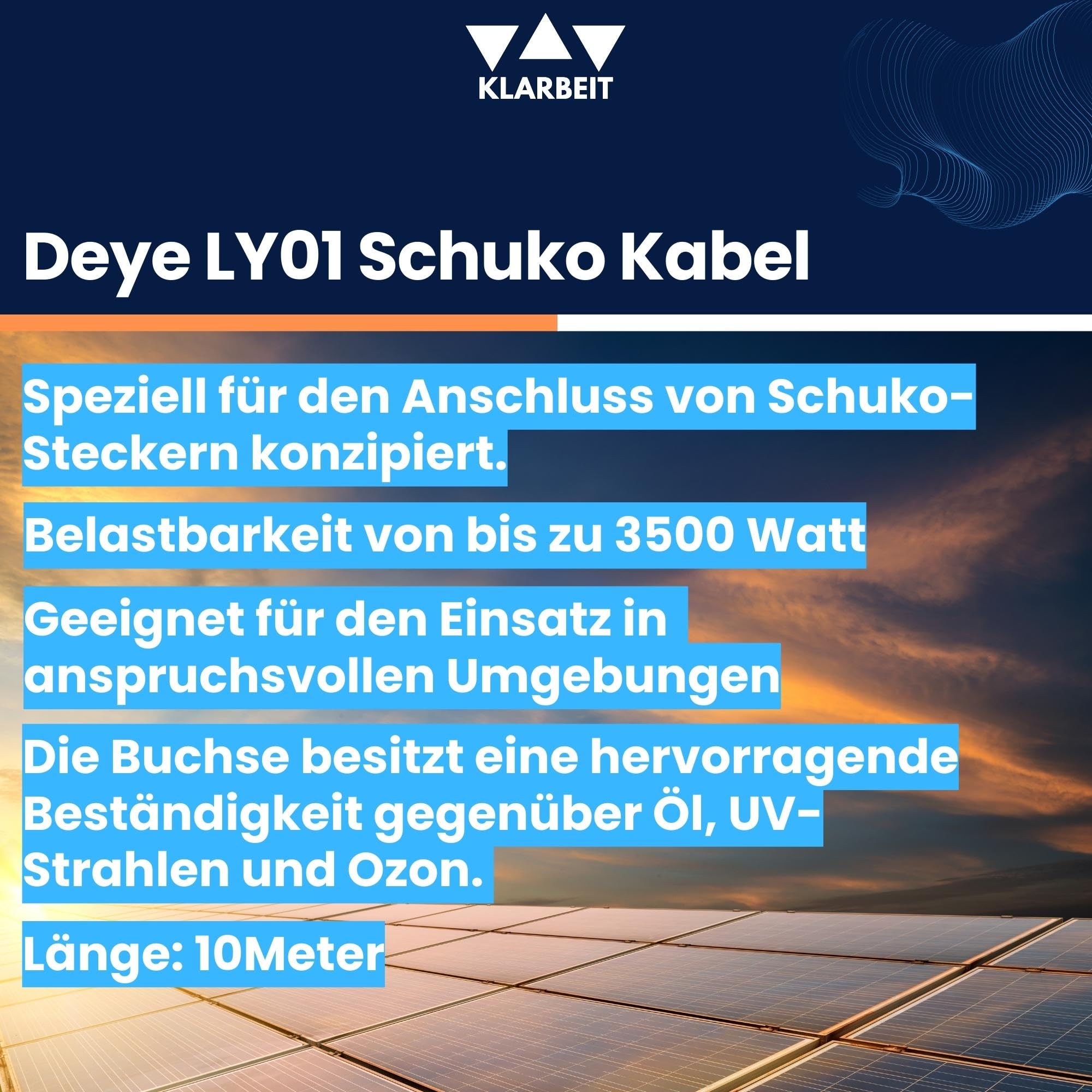 DEYE LY01 auf Schuko - Balkonkraftwerk Kabel AC Kabel mit Deye Ly01 Buchse auf Schuko Stecker(IP54) Verlängerung Adapter geeignet für Mikrowechselrichter 10 Meter