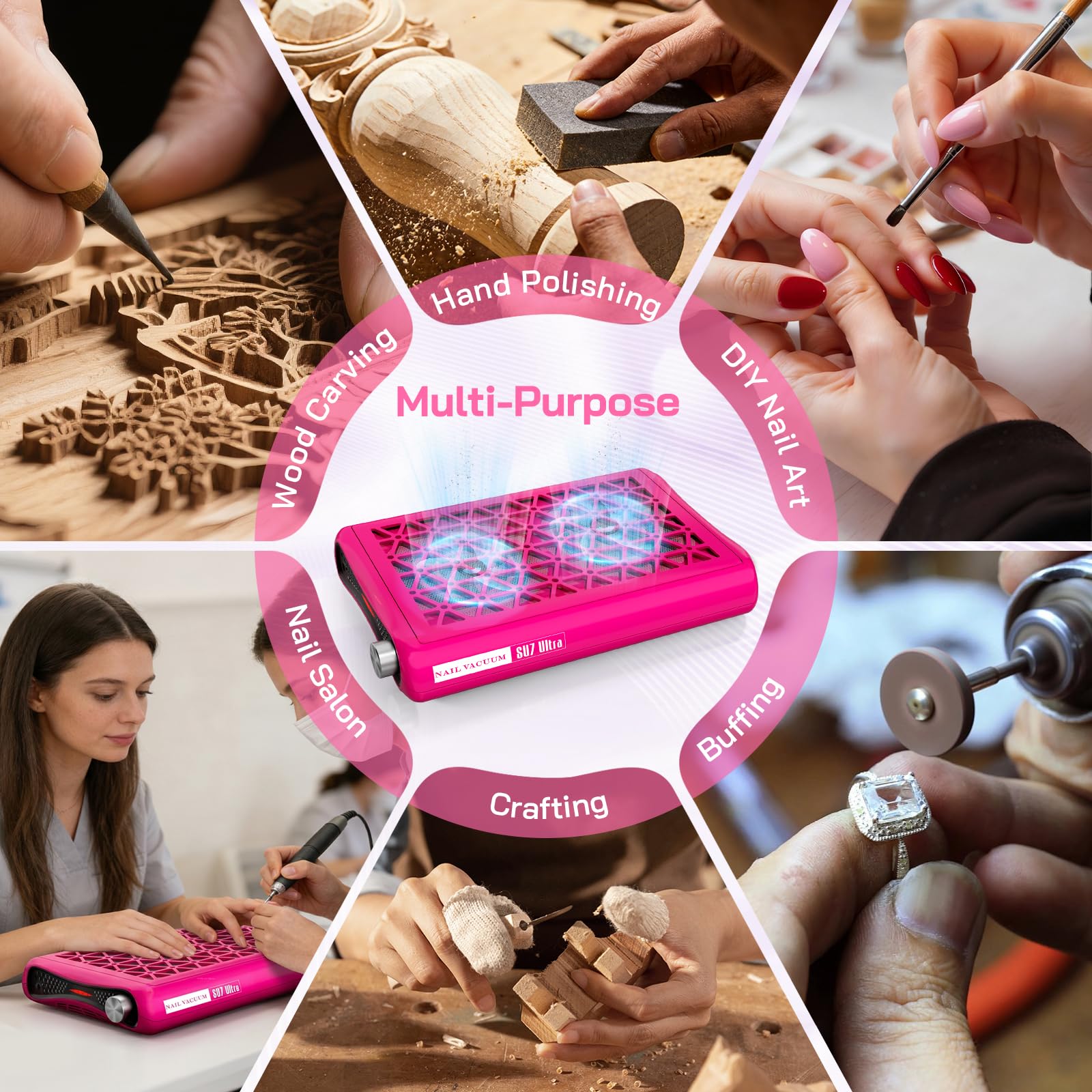 Aspirador de polvo de uñas con 30 papeles de filtro, ventilador turbo dual con potencia de succión de 1600 Pa, 6000 rpm de potencia de succión ajustable para manicura, salón de uñas