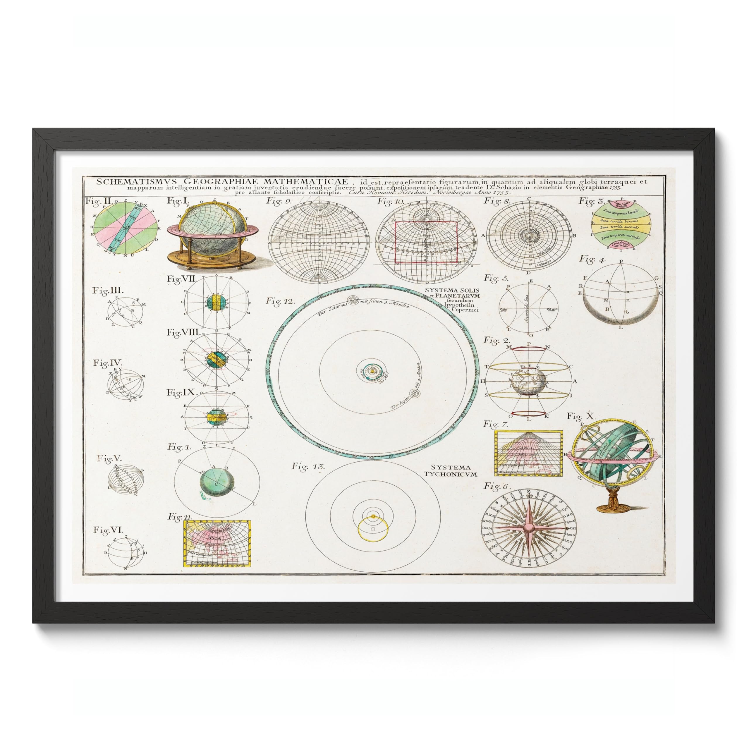 Schematismus Geographiae Mathematicae Vintage Space Poster, Retro Astronomy Illustration Print, Galaxy Planet Nasa Wall Art Universe Moon Eclipse Office Home Decor, A2 (Black Frame) - 62.5x45.1cm — image 1