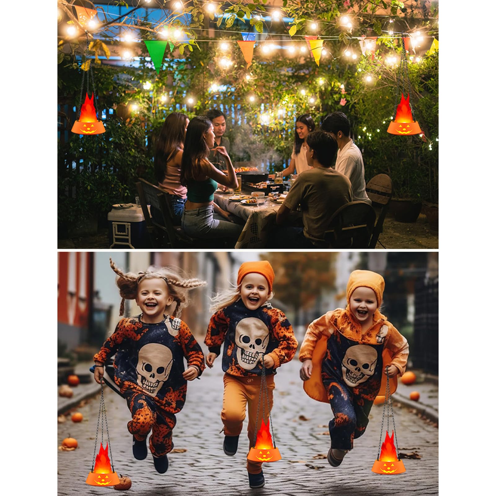 Luci di fiamma di zucca ricaricabili portatili Effetto simulato realistico Impostazione del gancio regolabile per ambienti di vacanza Ricaricabili Halloween LED Decors